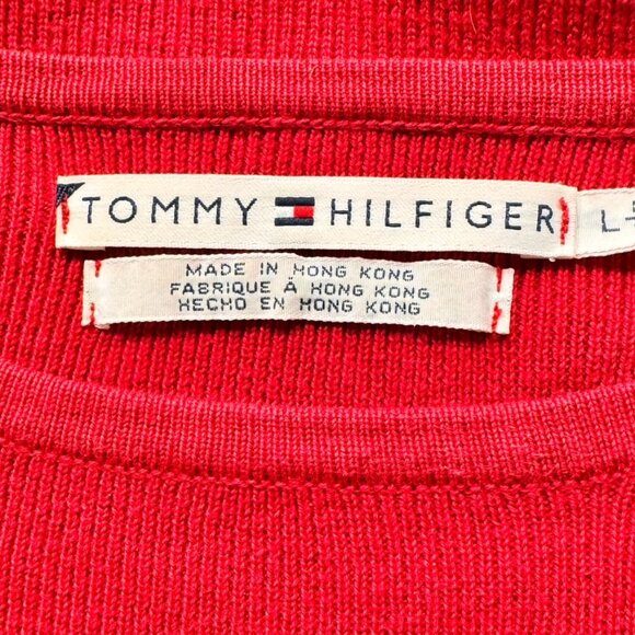 Tommy Hilfiger Vintage Red Striped Knit Sweater Preppy Long Sleeve Top Large NEW - Picture 3 of 7